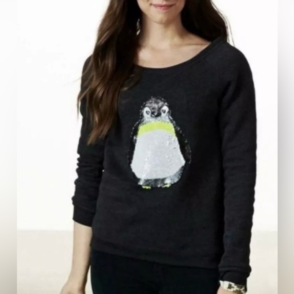 American Eagle Sequin Penguin Sweatshirt - Sweater Sz L EUC